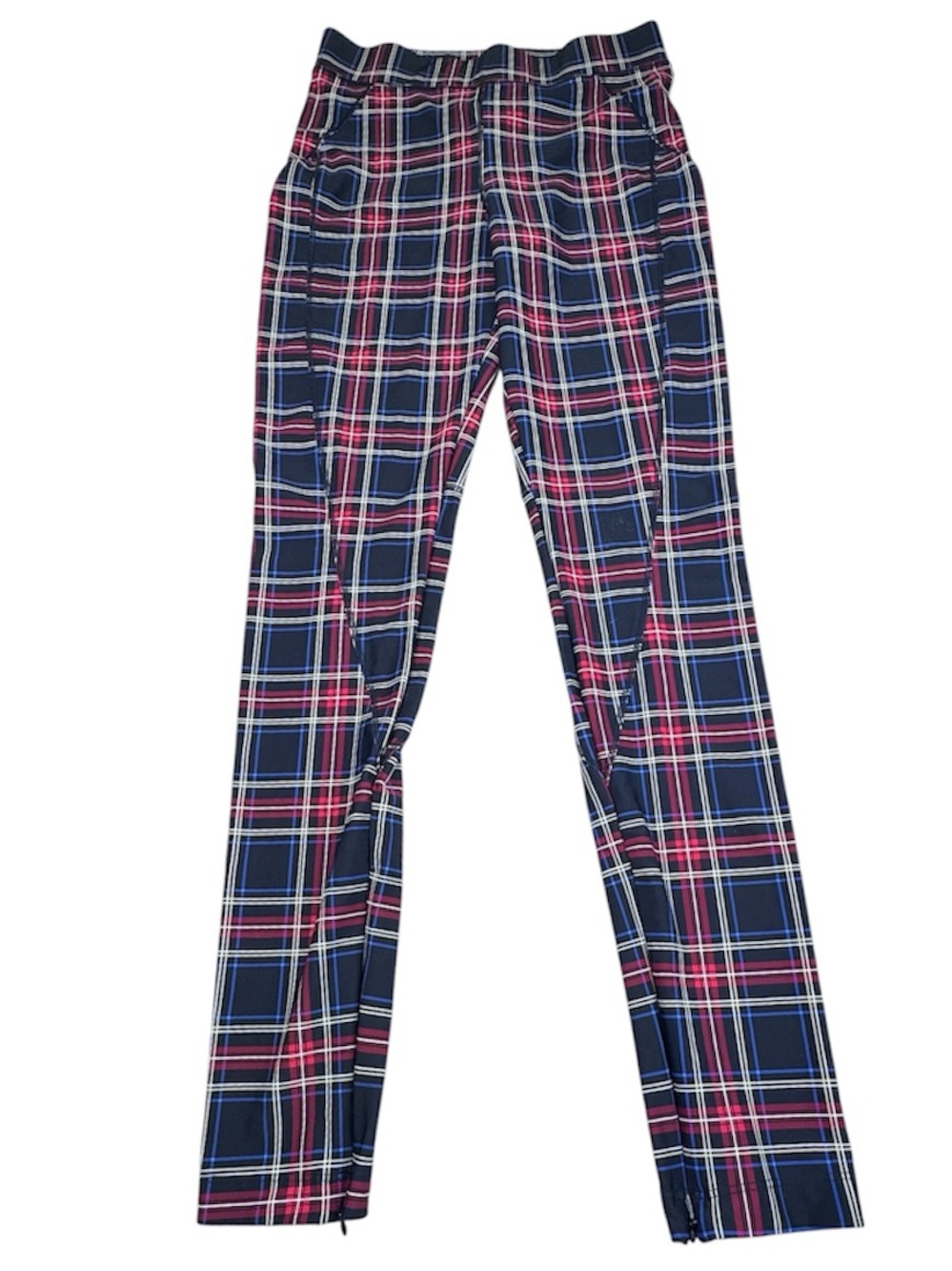 GANNI Plaid Leggings Women's Size 34 US 4 Navy Blue Red White Stretch Skinny - Picture 4 of 13
